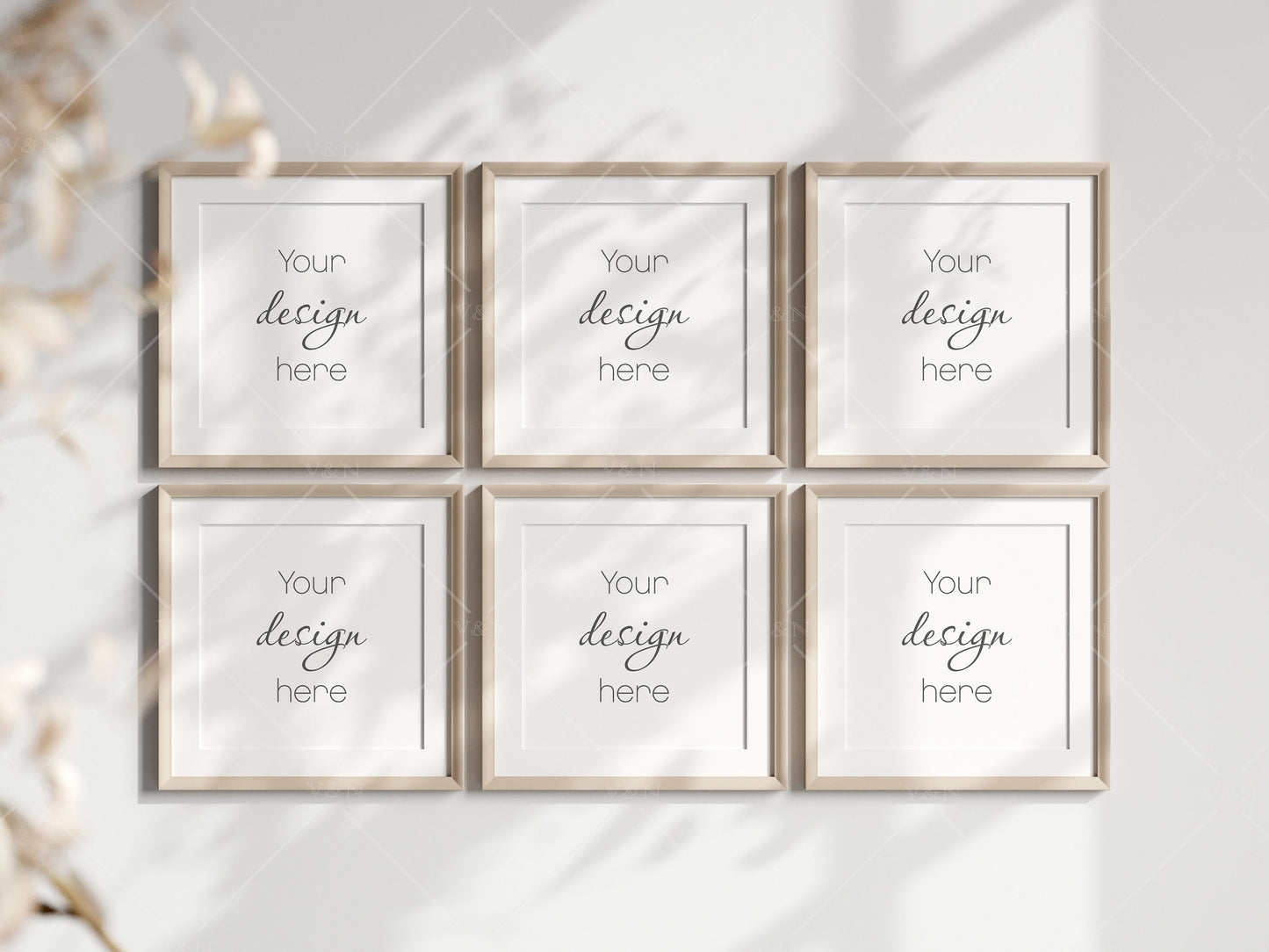 Six Square Frames Mockup in Boho, Poster Mockup, Frame Mockup for Print, Frame Mockup for Art