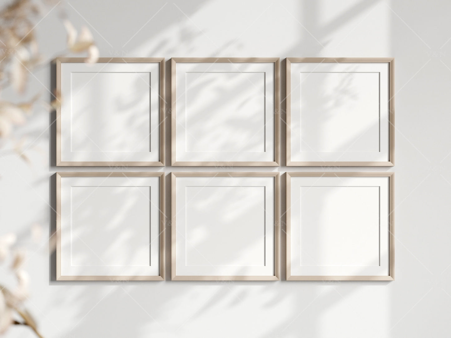 Six Square Frames Mockup in Boho, Poster Mockup, Frame Mockup for Print, Frame Mockup for Art