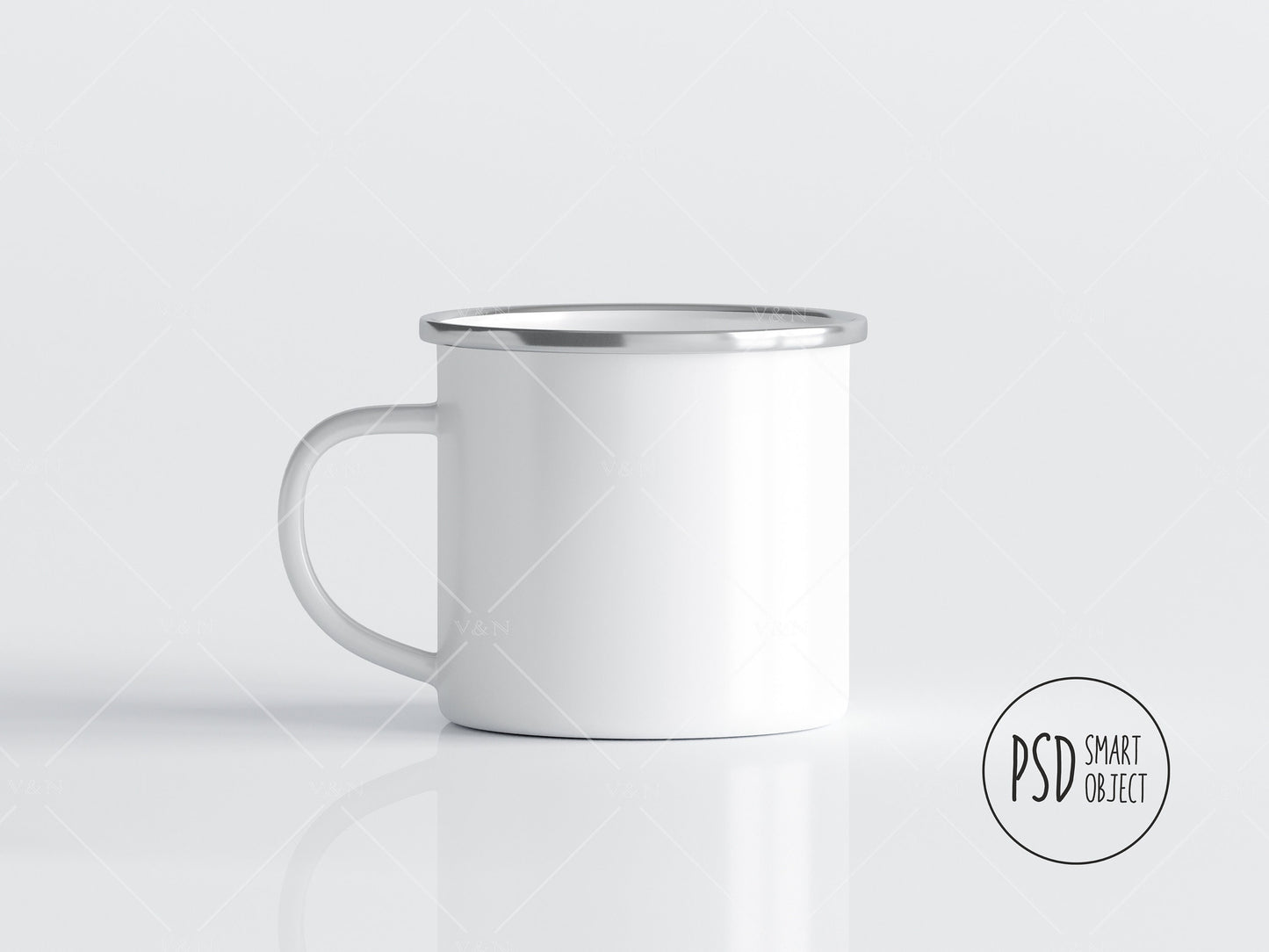 PSD JPG White Camp Cup Single Side View Template Mockup, Enamel White Coffee Mug Mockup, Enamel Camping Cup Mockup, Photoshop Smart Object