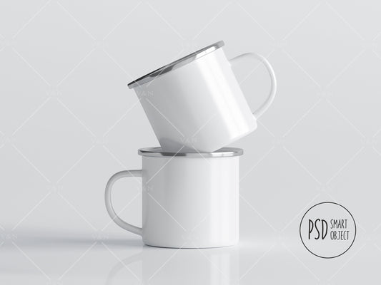 PSD JPG White Camp Cup Template Mockup, Enamel White Coffee Mug Mockup, Enamel Camping Cup Mockup, Photoshop Smart Object
