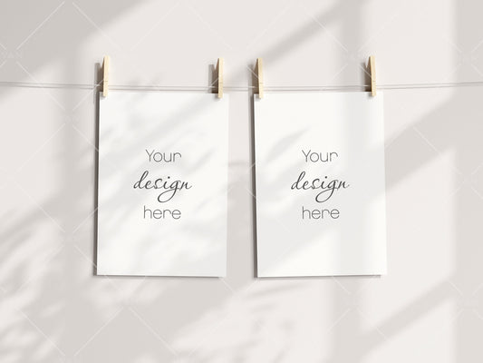 Paper Mockup, Poster Mockup, Mockup Print, Pegs and Paper, Art Print Mockup, Minimalist Mockup, Boho Mockup, PSD JPG PNG