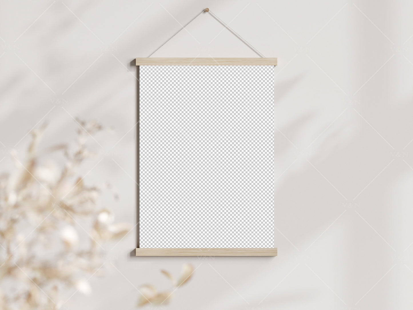 Magnetic Poster Bar Mockup, Wooden Hanging Poster Frame, Poster Hanger Mockup, Minimalist Mockup, Boho Mockup, PSD JPG PNG