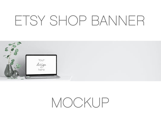 Etsy Shop Banner Mockup, Laptop Mockup, Minimalist Interior Device Mockup, Сomputer Mockup, PSD JPG PNG