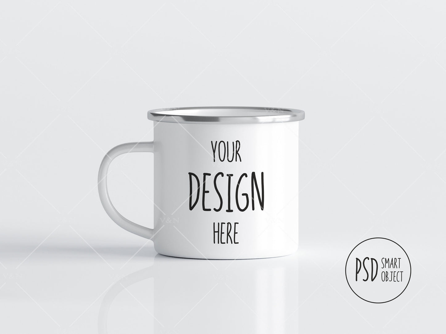 PSD JPG White Camp Cup Single Side View Template Mockup, Enamel White Coffee Mug Mockup, Enamel Camping Cup Mockup, Photoshop Smart Object