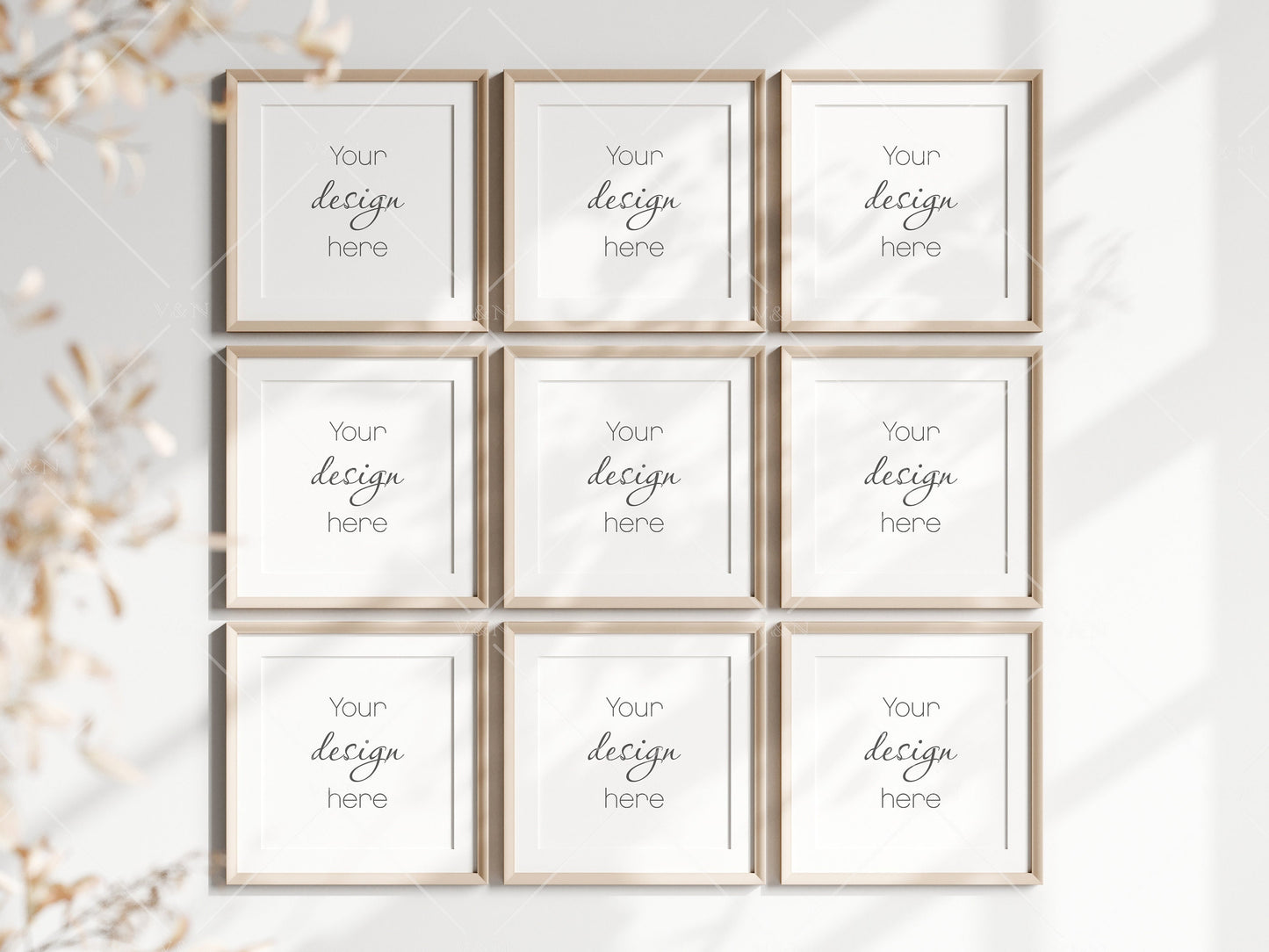 Nine Square Frames Mockup in Boho, Poster Mockup, Frame Mockup for Print, Frame Mockup for Art