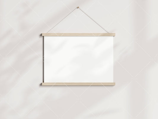 Horizontal Poster Hanger Mockup, Wooden Hanging Poster Frame, Magnetic Poster Bar Mockup, Minimalist Mockup, Boho Mockup, PSD JPG PNG