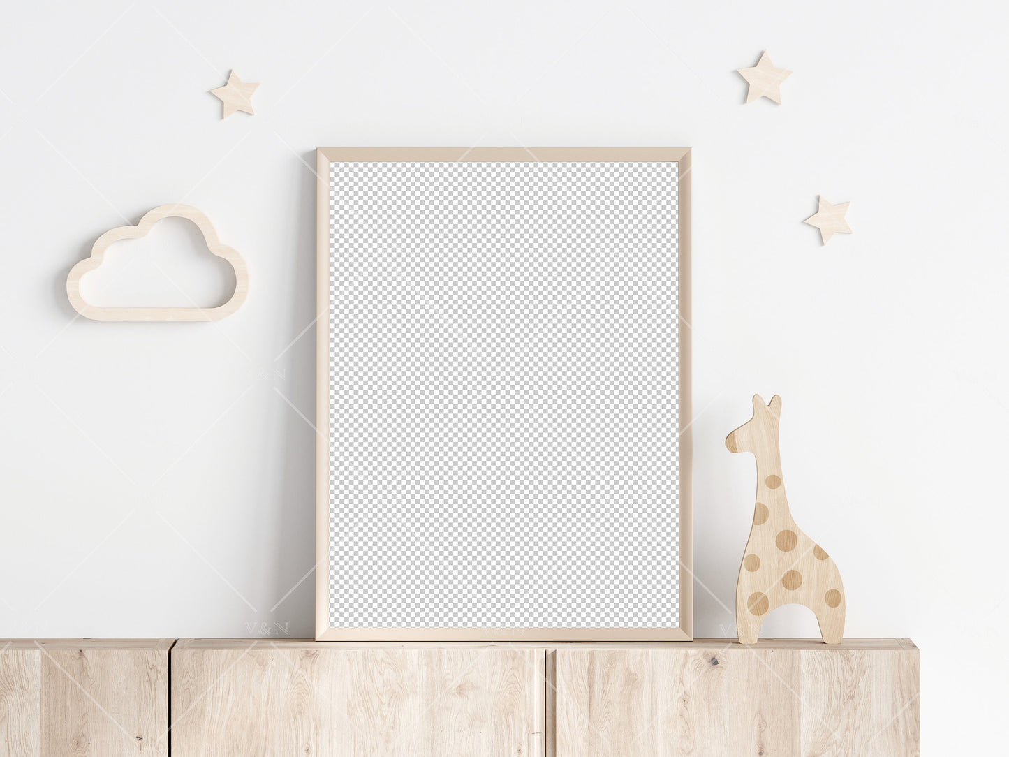 Kids Room Frame Mockup, Portrait Frame Nursery Interior Wall Mockup, Minimalist Nursery Frame Mockup