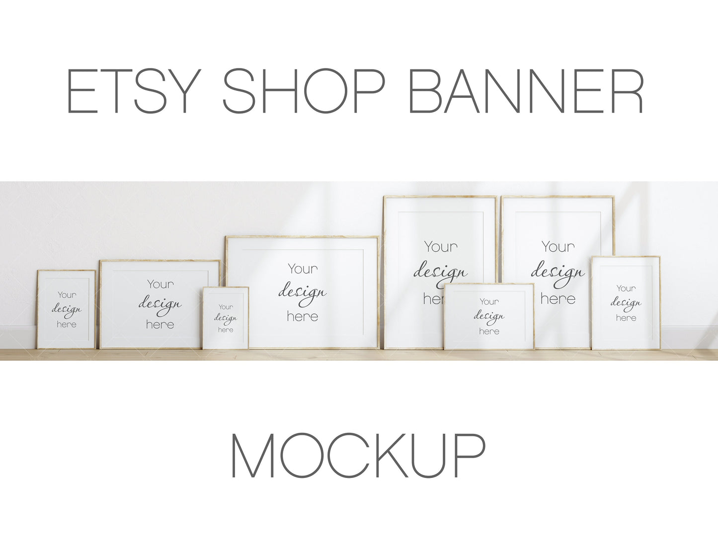 Etsy Shop Banner Mockup, Wooden Portrait Frames Mockup Bundle, Minimalist Frame Mockup, Poster Mockup, Vertical Frame Mockup for Print