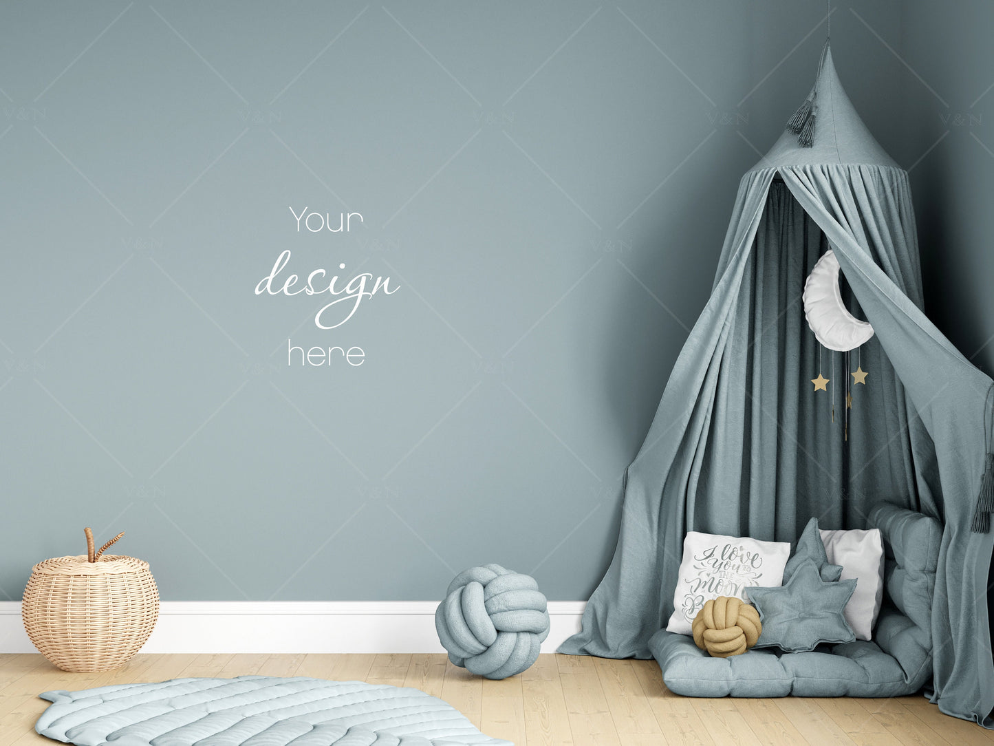 Nursery Wall Mockup, Modern Kid's Room Mockup, Children's Room Mockup, Empty Wall Nursery Interior Mockup