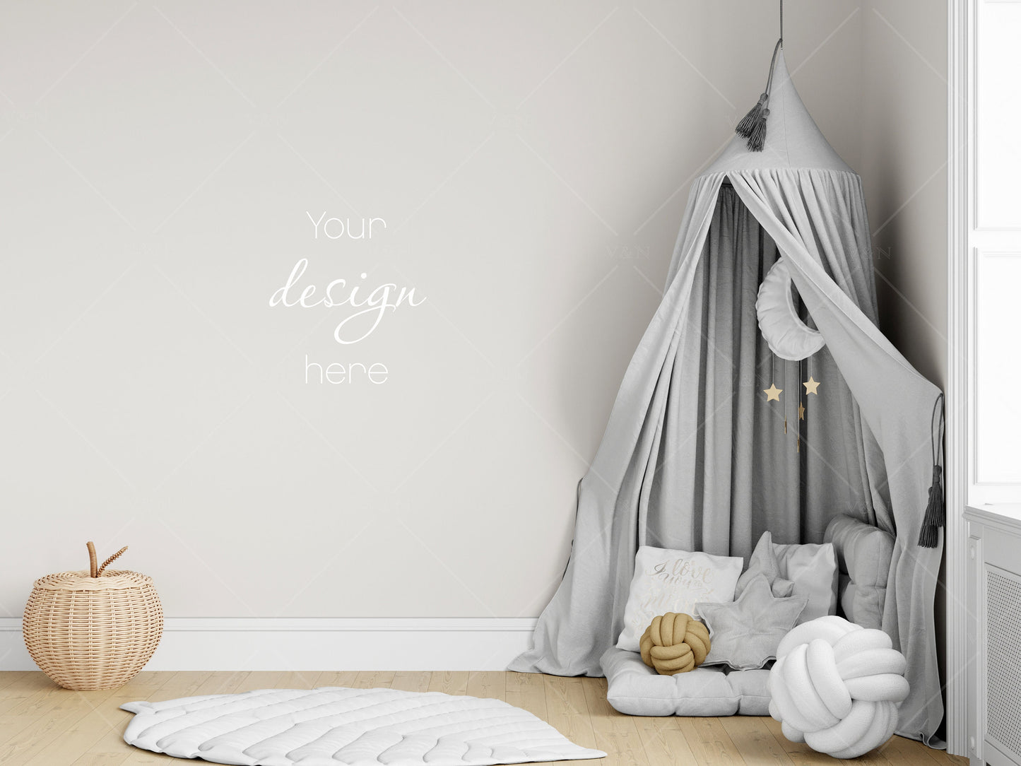 Kids Room Mockup, Nursery Wall Mockup, Children's Room Mockup, Empty Wall Nursery Interior Mockup