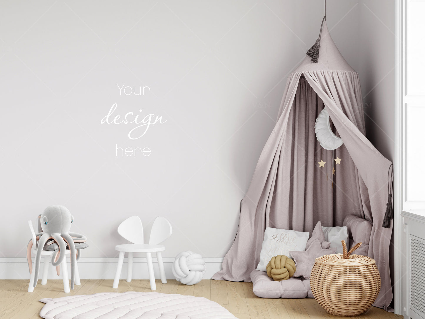 Kids Room Mockup, Nursery Wall Mockup, Children's Room Mockup, Empty Wall Nursery Interior Mockup