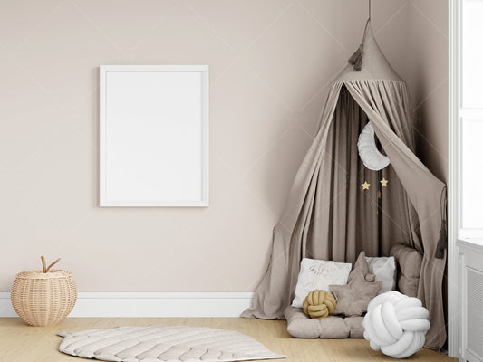 Kids Room Frame Mockup, Nursery Frame Mockup, Portrait Frame Nursery Interior Wall Mockup, Minimalist Nursery Frame Mockup