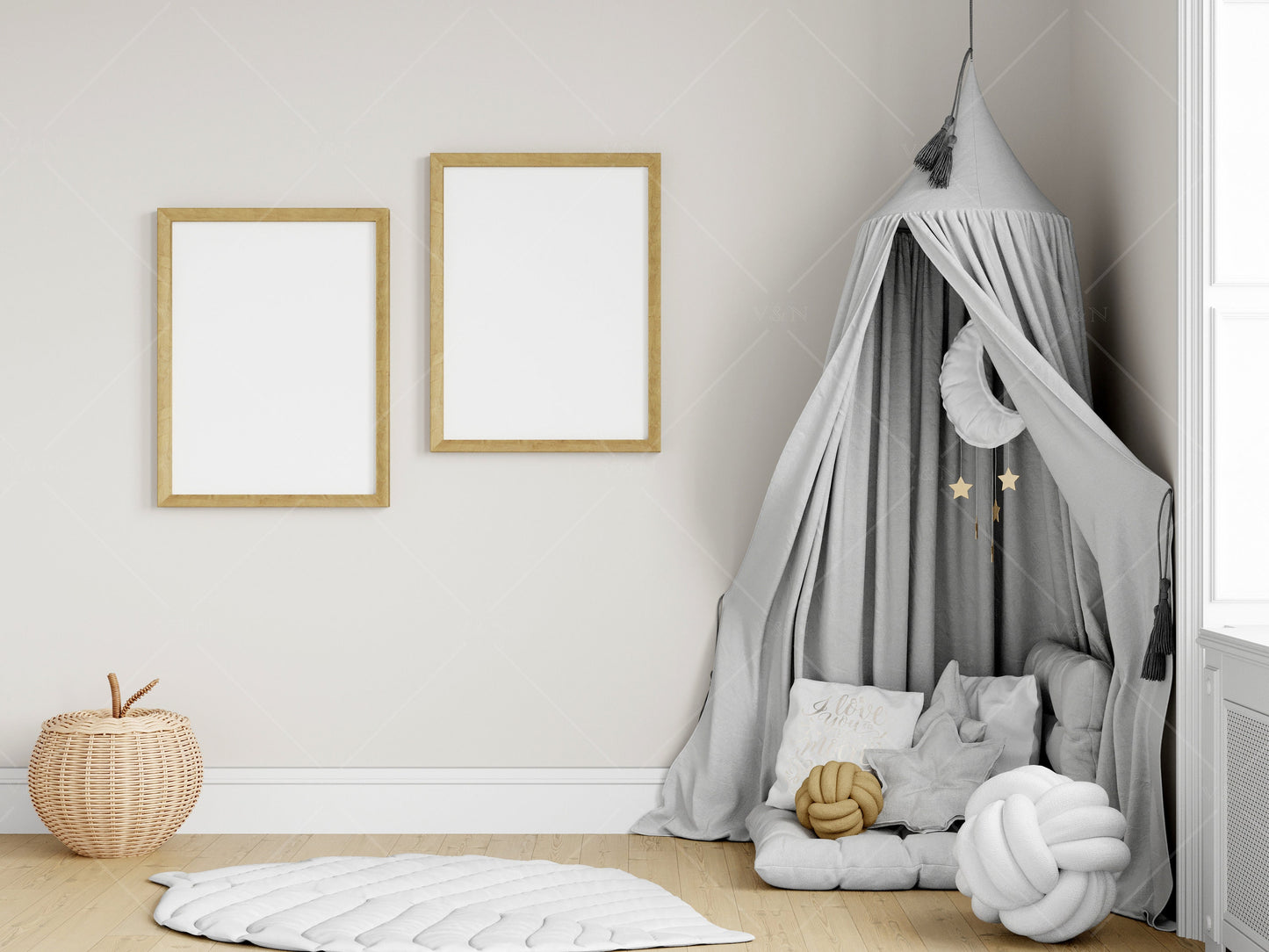 Kids Room Frame Mockup, Nursery Frame Mockup, Portrait Frame Nursery Interior Wall Mockup, Minimalist Nursery Frame Mockup