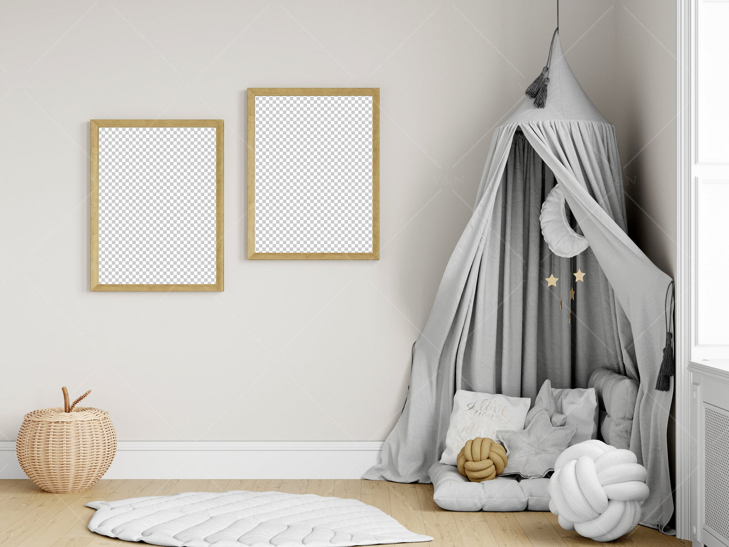 Kids Room Frame Mockup, Nursery Frame Mockup, Portrait Frame Nursery Interior Wall Mockup, Minimalist Nursery Frame Mockup