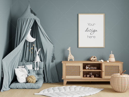 Kids Room Frame Mockup, Nursery Frame Mockup, Portrait Frame Nursery Interior Wall Mockup, Minimalist Nursery Frame Mockup