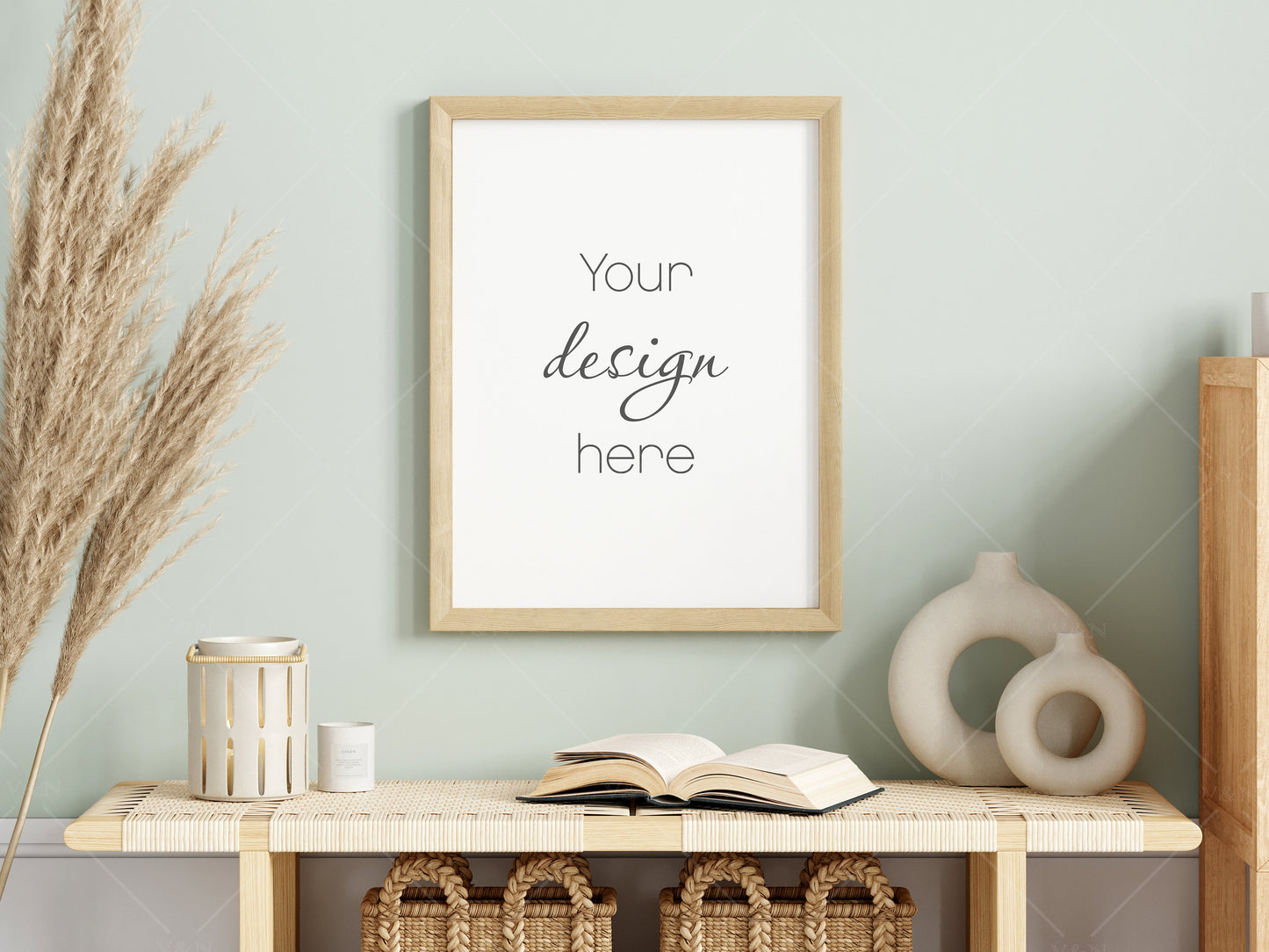 Boho Frame Mockup, Vertical Wooden Frame Mockup, Poster Mockup