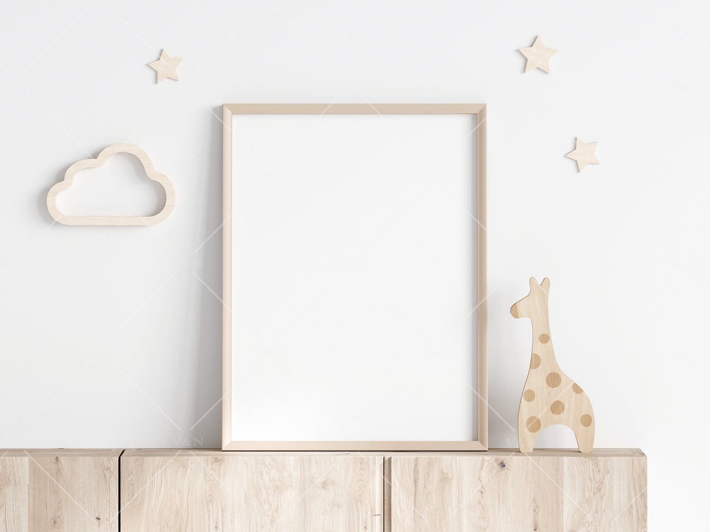 Kids Room Frame Mockup, Portrait Frame Nursery Interior Wall Mockup, Minimalist Nursery Frame Mockup