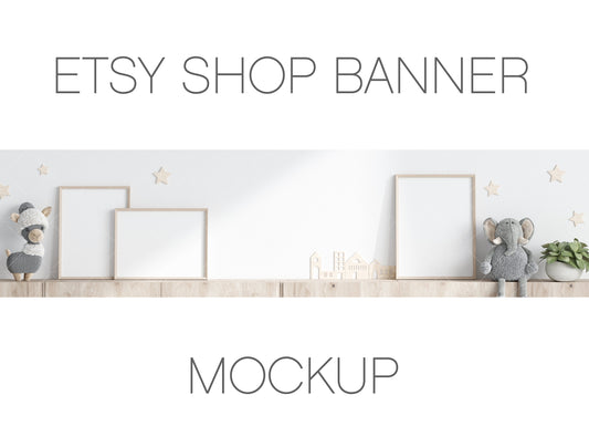 Etsy Shop Banner Mockup With Wooden Frames 3*4 ratio, Nursery Frame Mockup, Poster Mockup, Frame Mockup for Print, Frame Mockup for Art