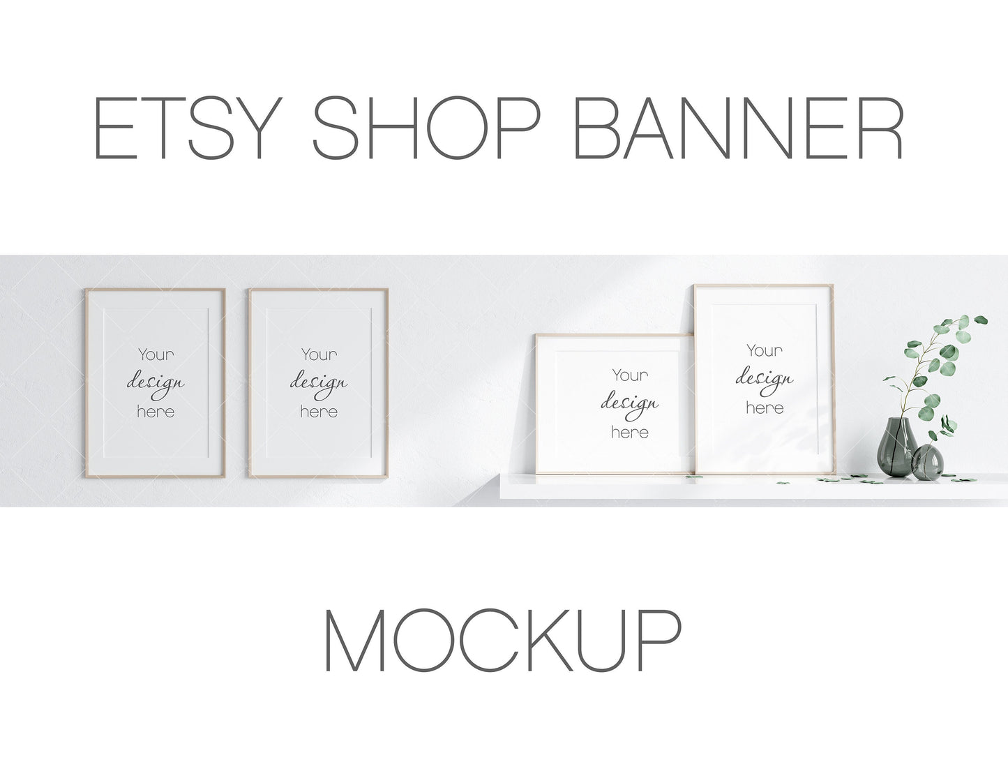 Etsy Shop Banner Mockup With Wooden Frames A1, Minimalist Frame Mockup, Poster Mockup, Frame Mockup for Print, Frame Mockup for Art