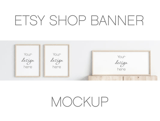 Etsy Shop Banner Mockup With Wooden Frames