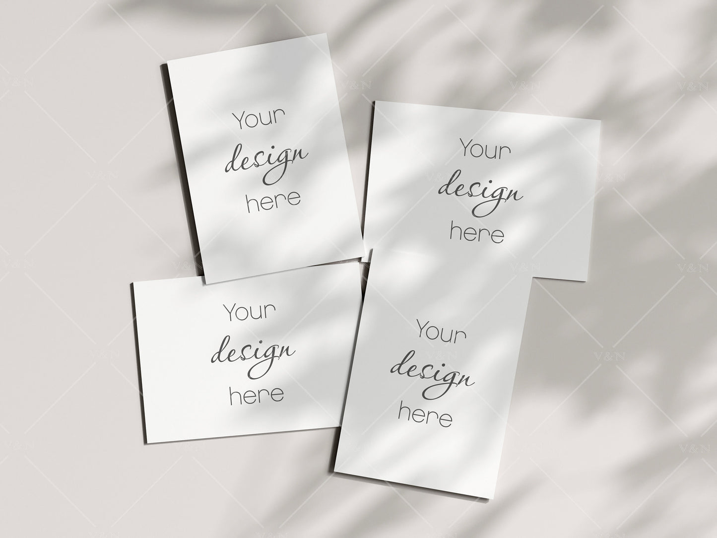 Four Cards Mockup 5x7, Boho Invitation Mockup, Greeting Card Mockup