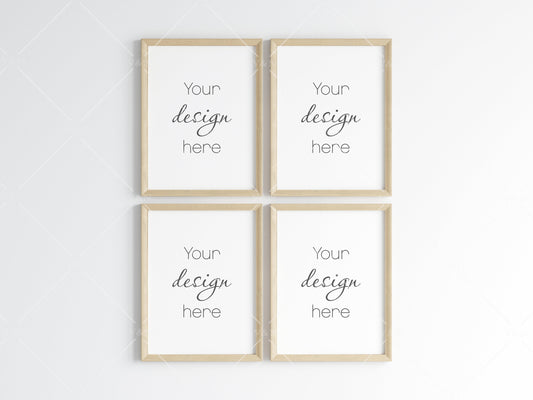 Four Wooden Frames Mockup 5x4 ratio, Poster Mockup, Minimalist Mockup, JPG PNG PSD