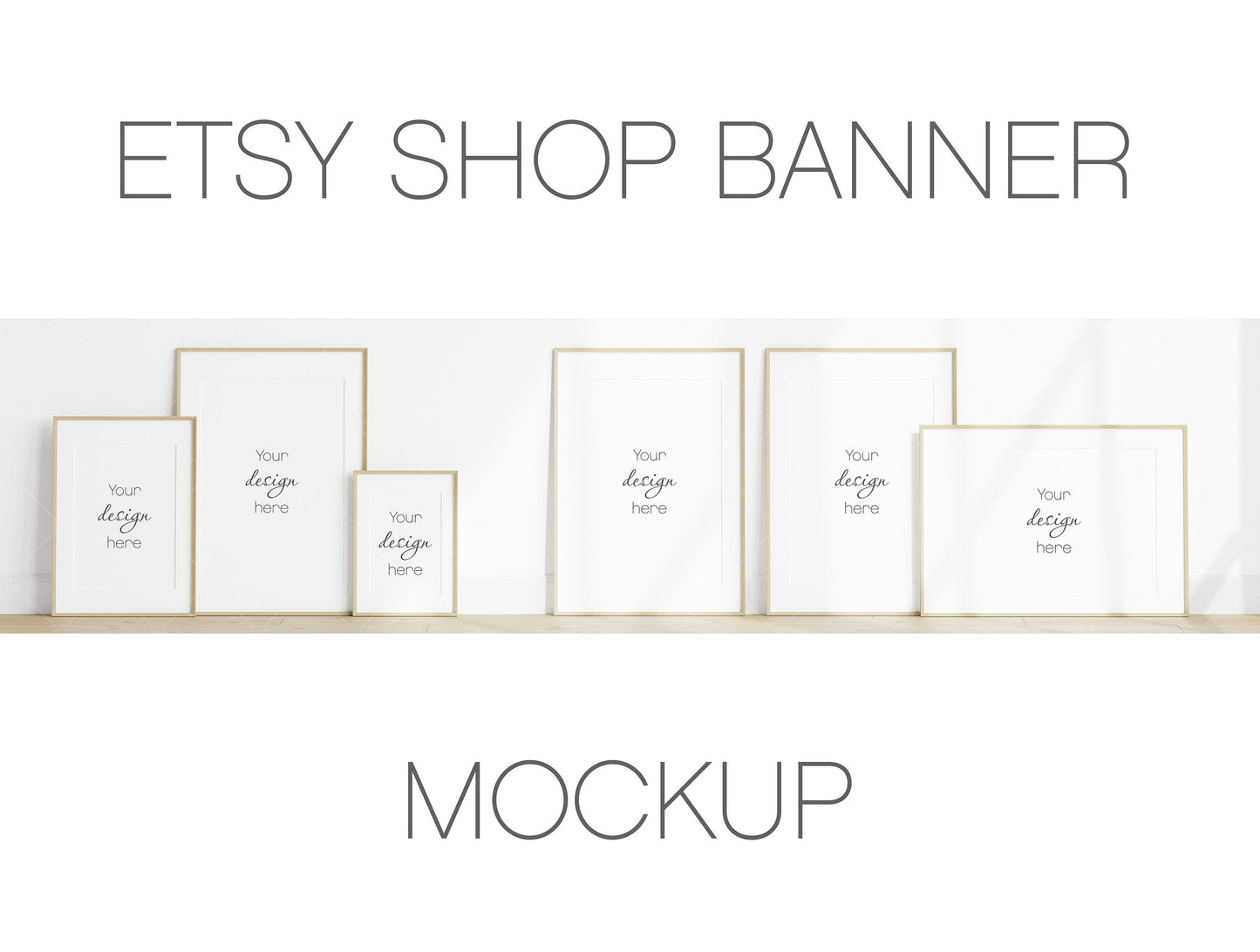 Etsy Shop Banner Mockup, Wooden Portrait Landscape Frames Mockup Bundle, Minimalist Frame Mockup, Poster Mockup, Frame Mockup for Print