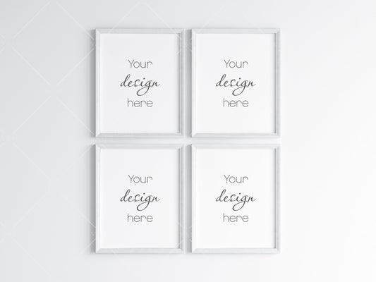 Four White Frames Mockup 5x4 ratio, Poster Mockup, Minimalist Mockup, JPG PNG PSD