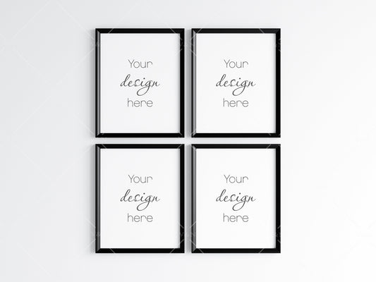 Four Black Frames Mockup 5x4 ratio, Poster Mockup, Minimalist Mockup, JPG PNG PSD