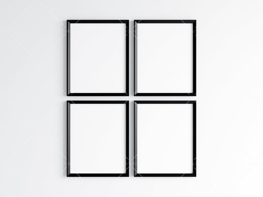 Four Black Frames Mockup 5x4 ratio, Poster Mockup, Minimalist Mockup, JPG PNG PSD