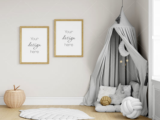 Kids Room Frame Mockup, Nursery Frame Mockup, Portrait Frame Nursery Interior Wall Mockup, Minimalist Nursery Frame Mockup