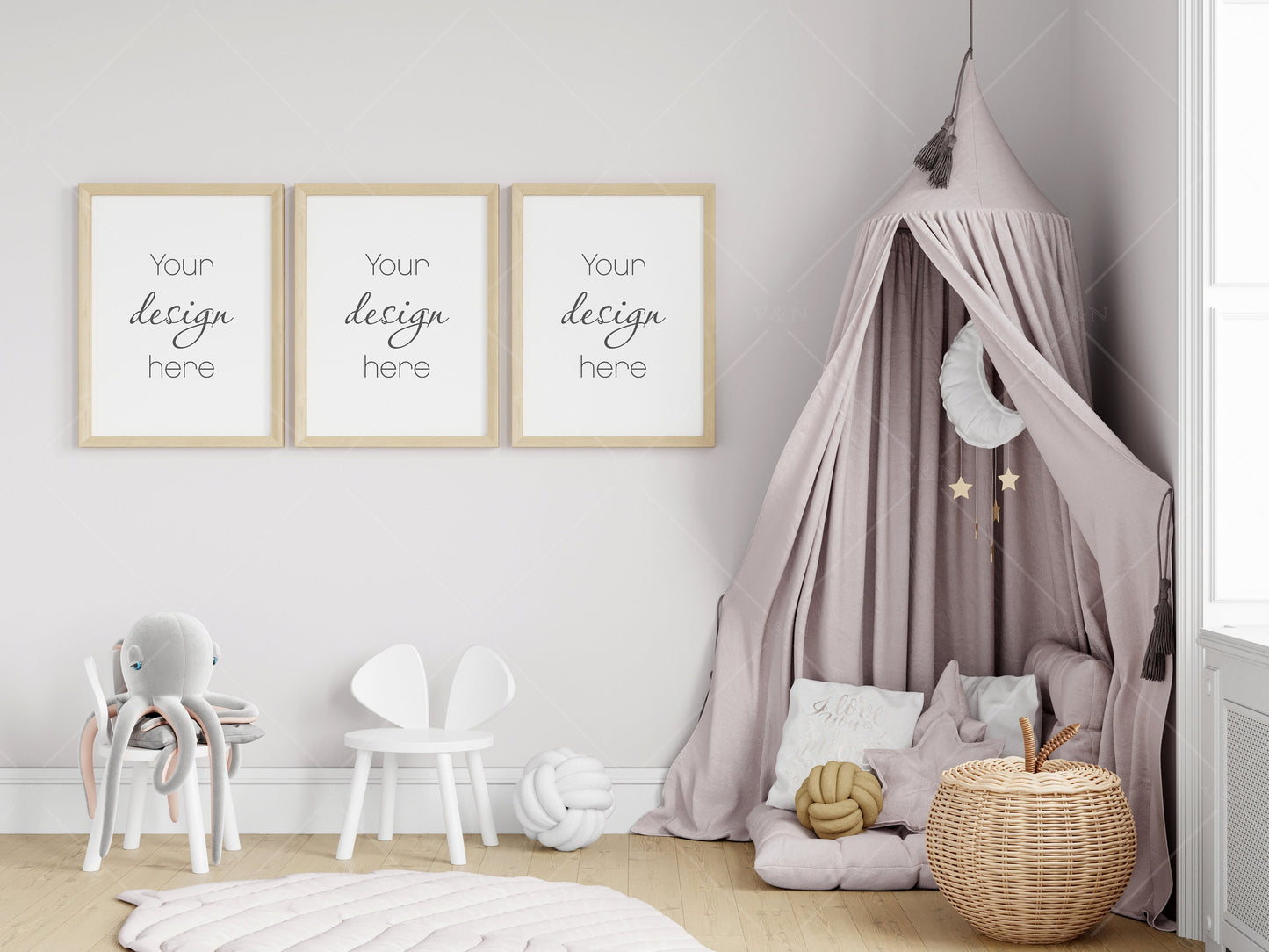 Kids Room Frame Mockup, Nursery Frame Mockup, Portrait Frame Nursery Interior Wall Mockup, Minimalist Nursery Frame Mockup