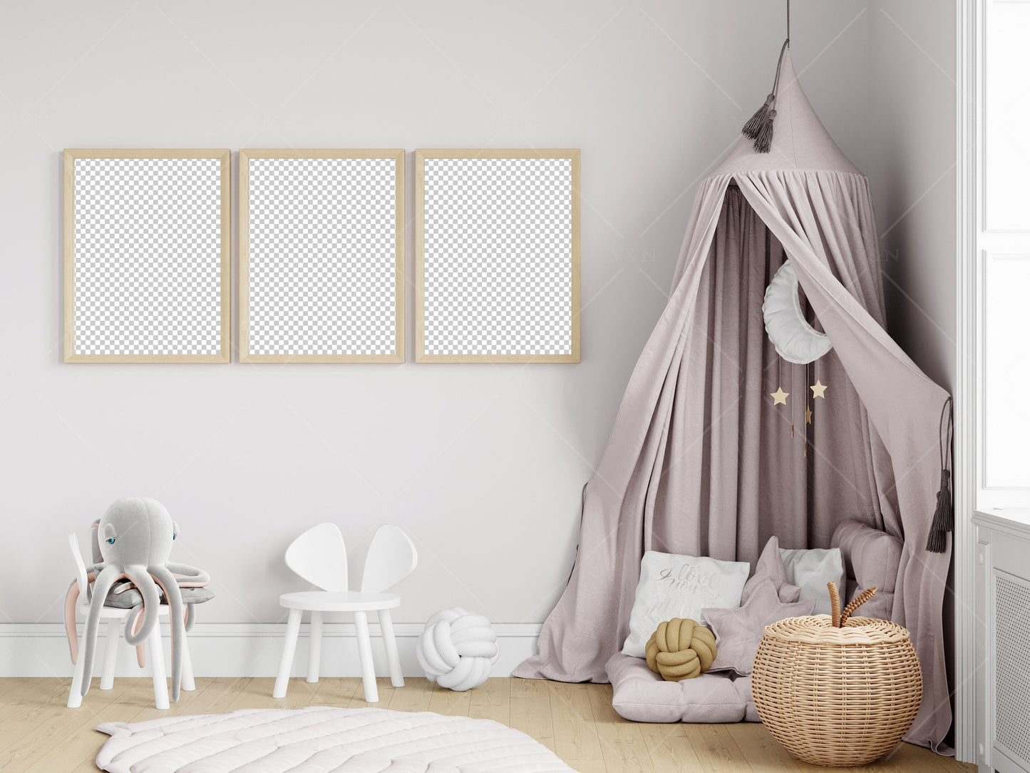 Kids Room Frame Mockup, Nursery Frame Mockup, Portrait Frame Nursery Interior Wall Mockup, Minimalist Nursery Frame Mockup