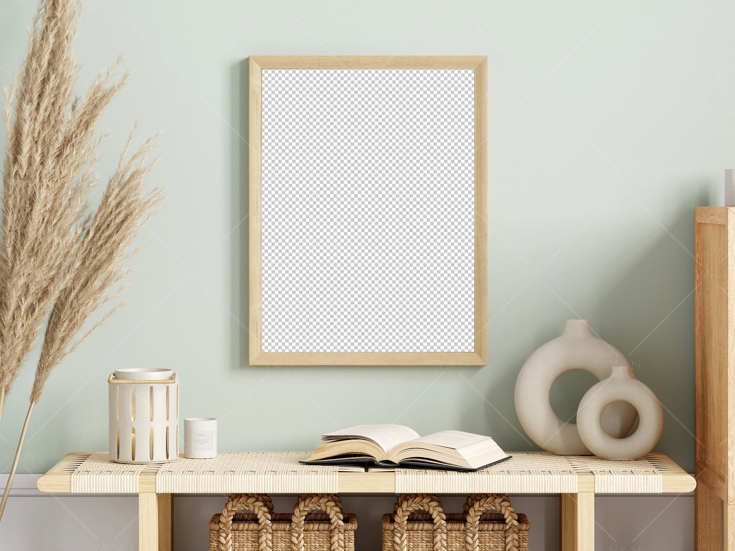 Boho Frame Mockup, Vertical Wooden Frame Mockup, Poster Mockup