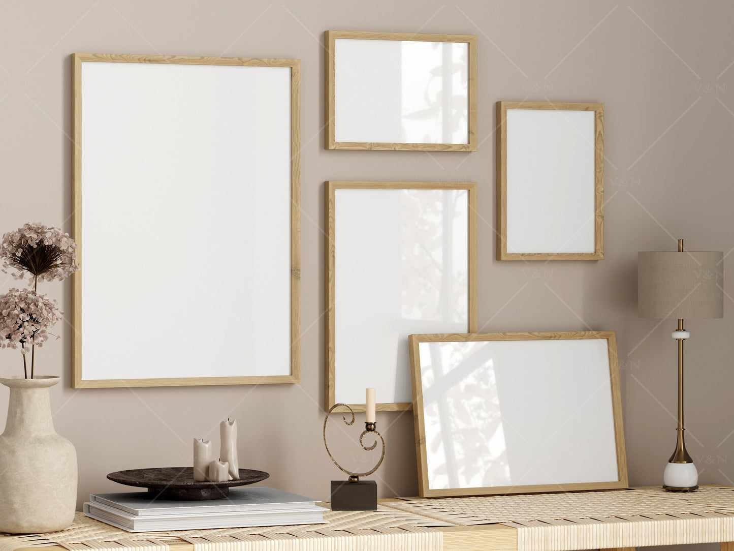 Gallery Frame Mockup, Vertical Wooden Frame Mockup, Poster Mockup