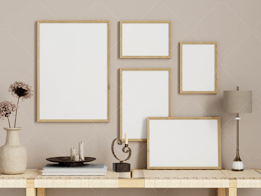 Gallery Frame Mockup, Vertical Wooden Frame Mockup, Poster Mockup