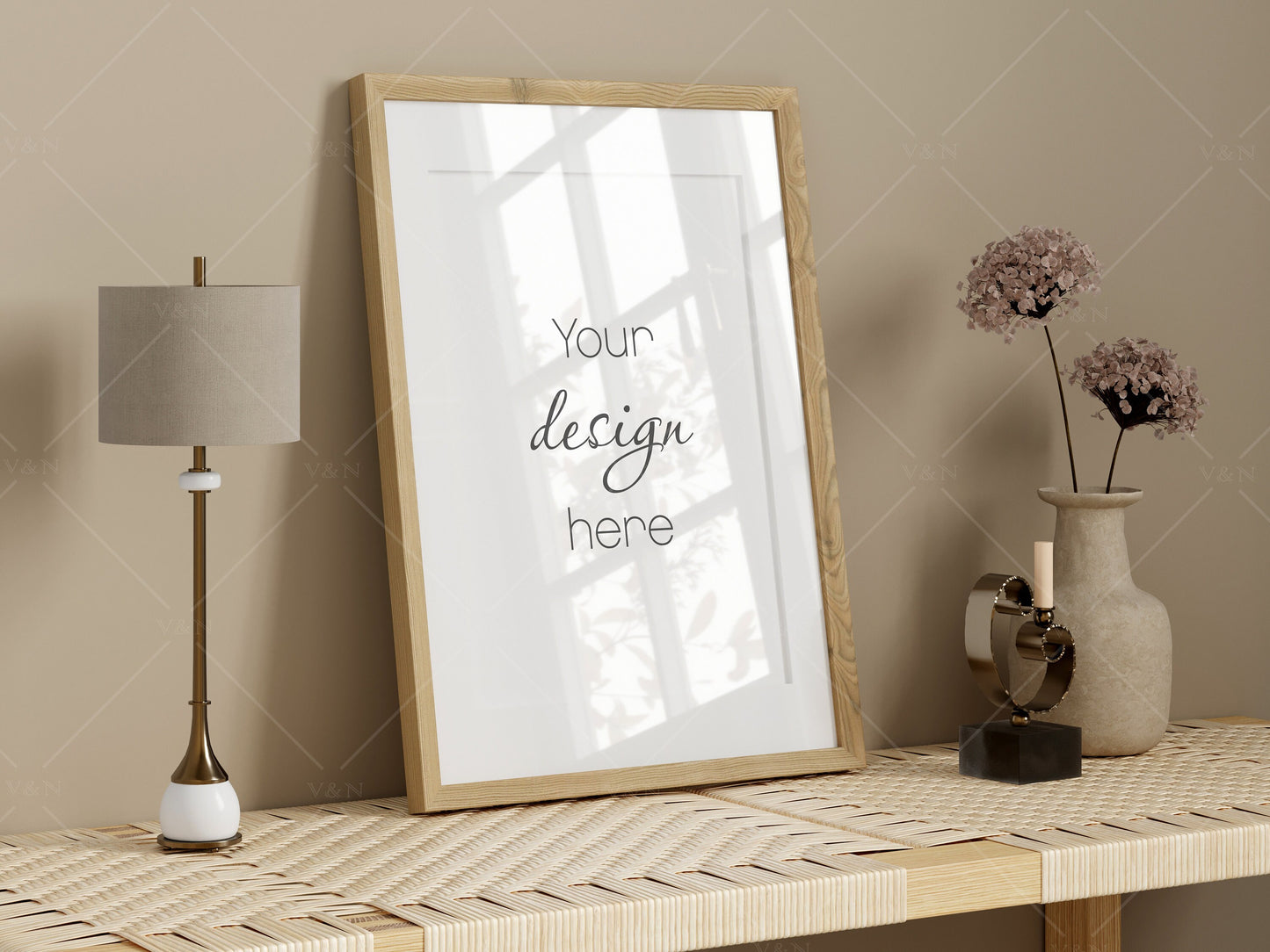 Frame Mockup Boho, Vertical Wooden Frame Mockup, Poster Mockup