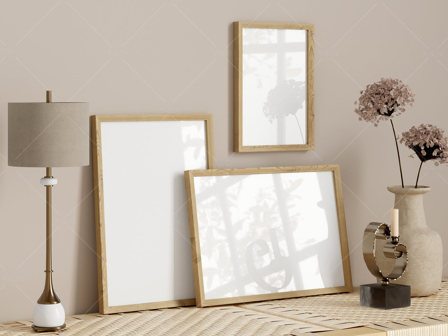 Boho Frame Mockup, Vertical Wooden Frame Mockup, Poster Mockup