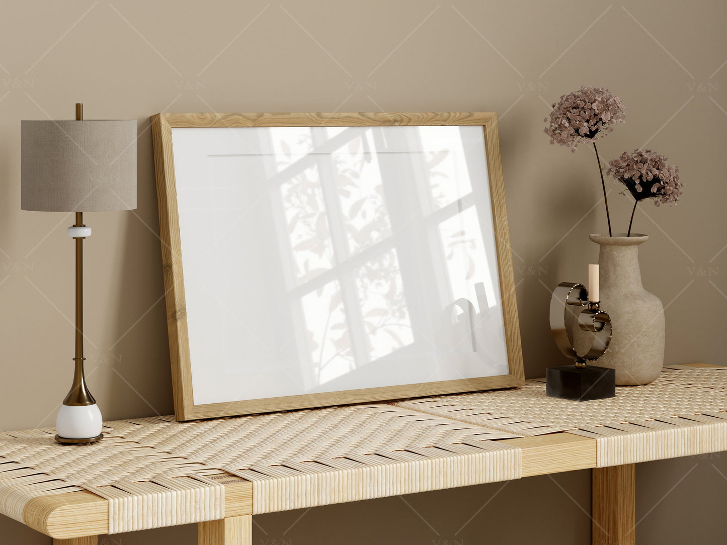 Frame Mockup Boho, Horizontal Wooden Frame Mockup, Poster Mockup