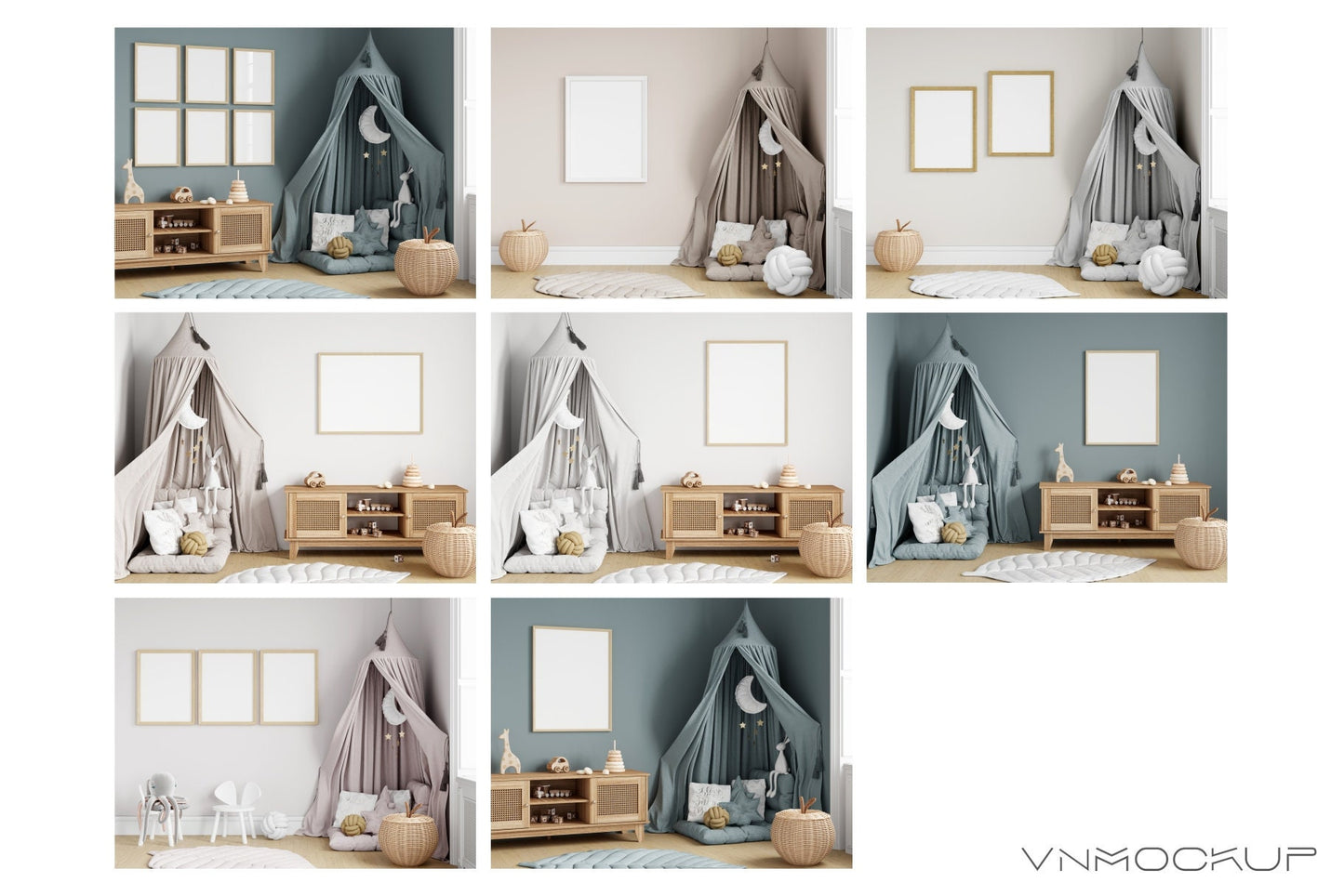 Nursery / Kids Room Frame Mockup Bundle, PSD JPG