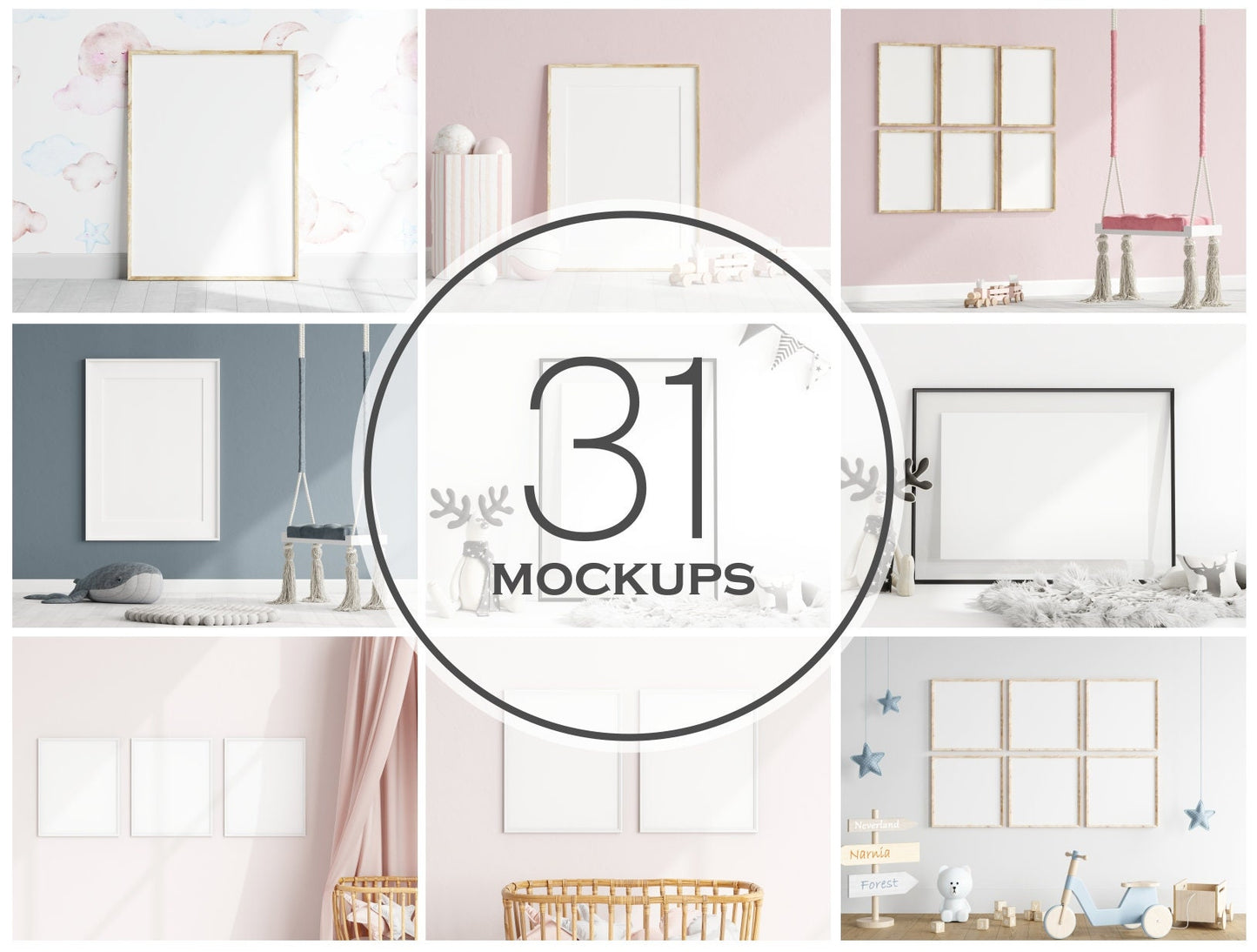 Nursery / Kids Room Frame Mockup Bundle, PSD JPG