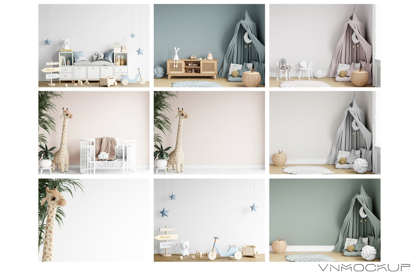 Kids Room Mockup, Nursery Wall Mockup Bundle, JPG