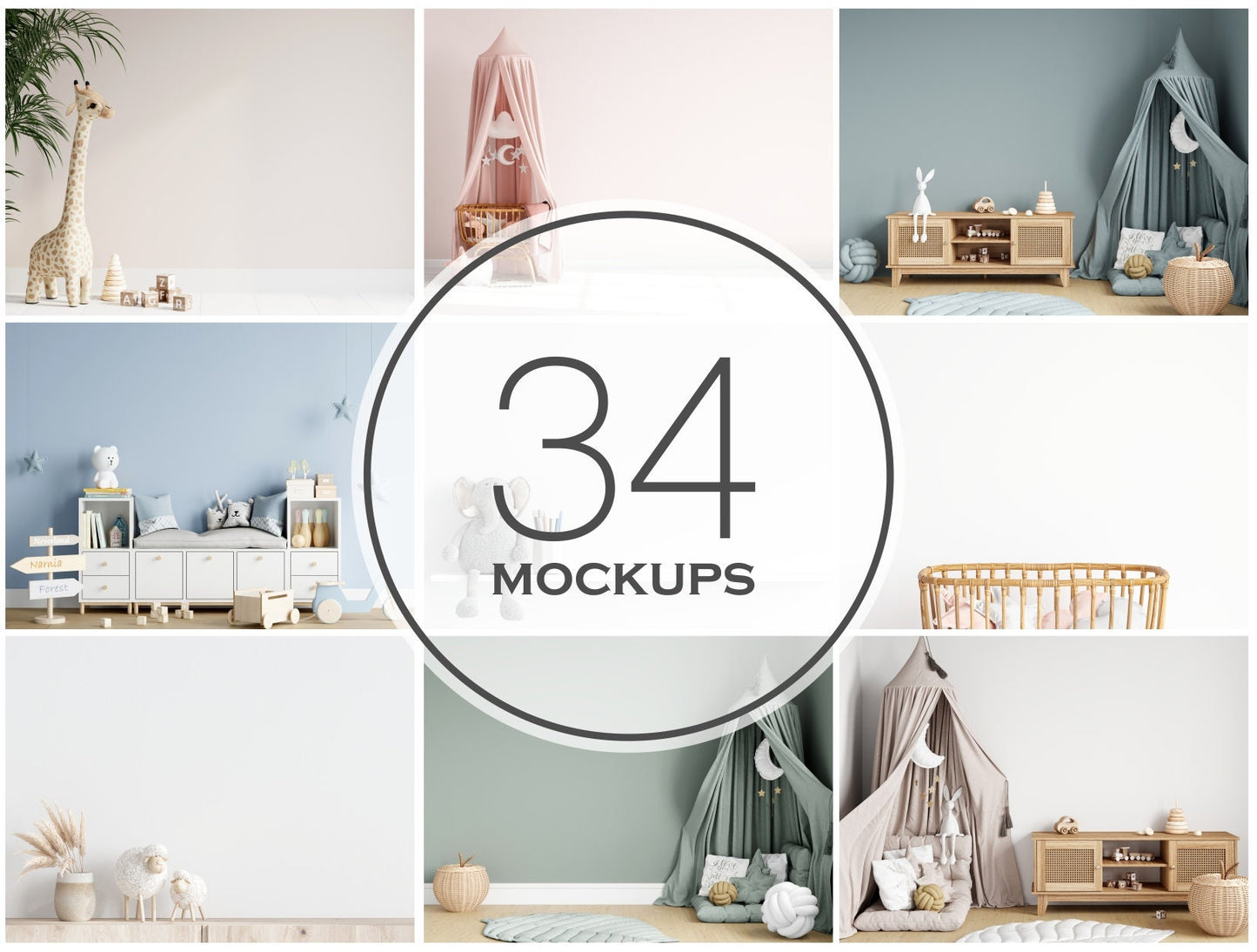 Kids Room Mockup, Nursery Wall Mockup Bundle, JPG