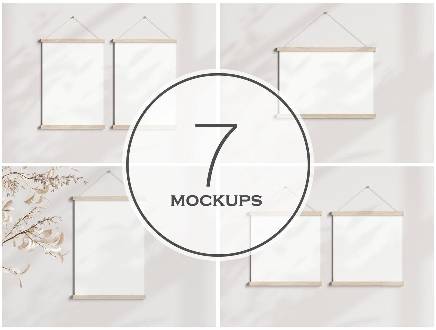 Poster Hanger Mockup Bundle Set, PSD JPG