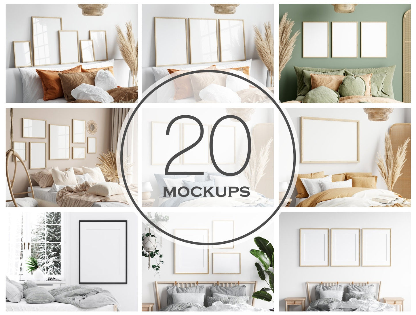 Bedroom Frame Mockup Bundle, PSD JPG