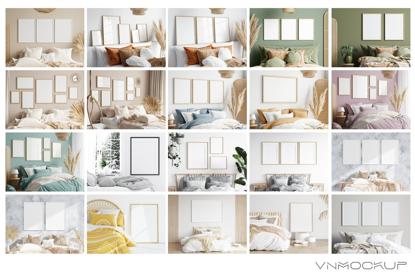 Bedroom Frame Mockup Bundle, PSD JPG