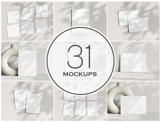 Card Mockup Bundle 5x7, 1x1, Boho Invitation Mockup Kit, Greeting Card Mockup Set, PSD, JPG