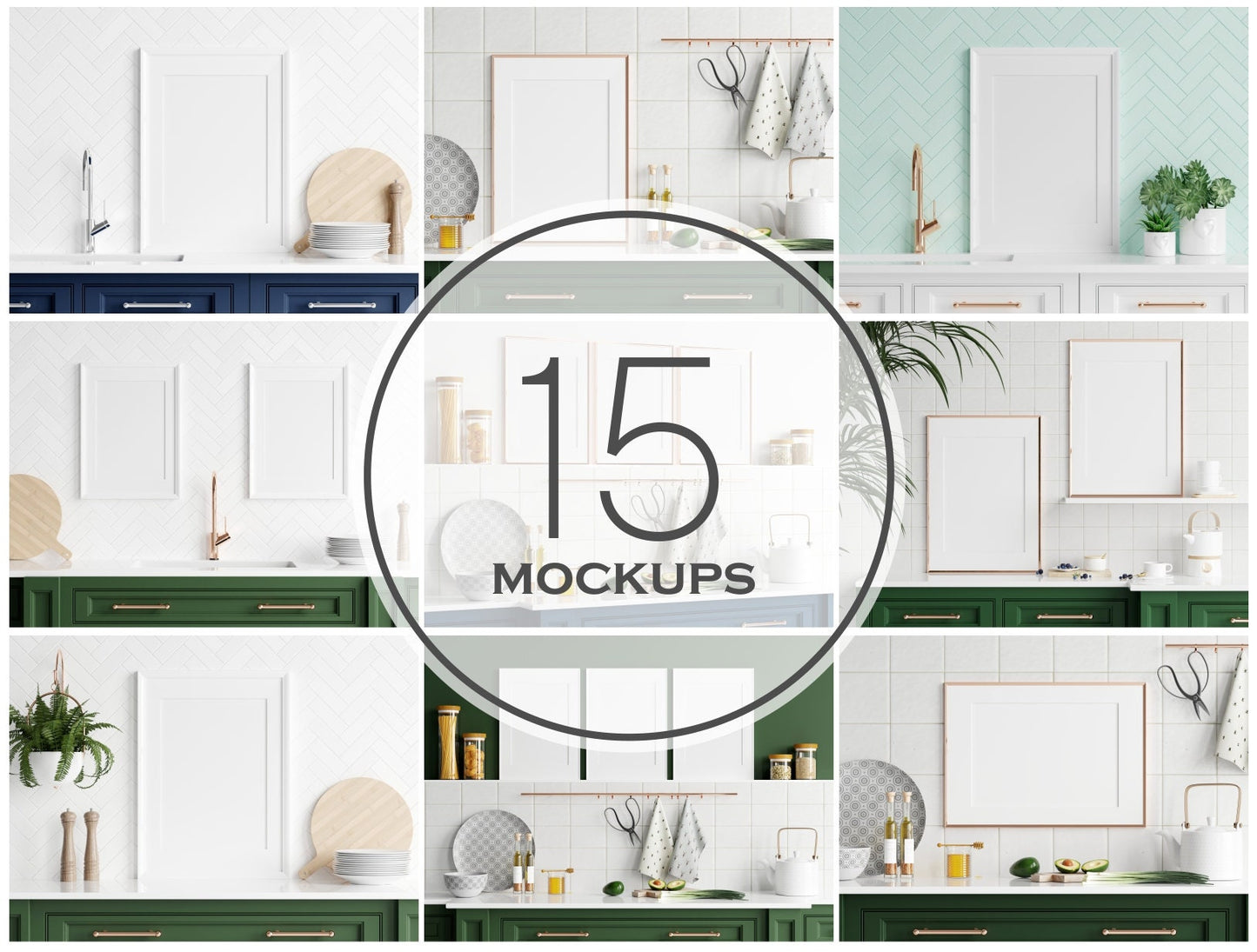 Kitchen Frame Mockup Bundle, Poster Mockups in Kitchen Interior